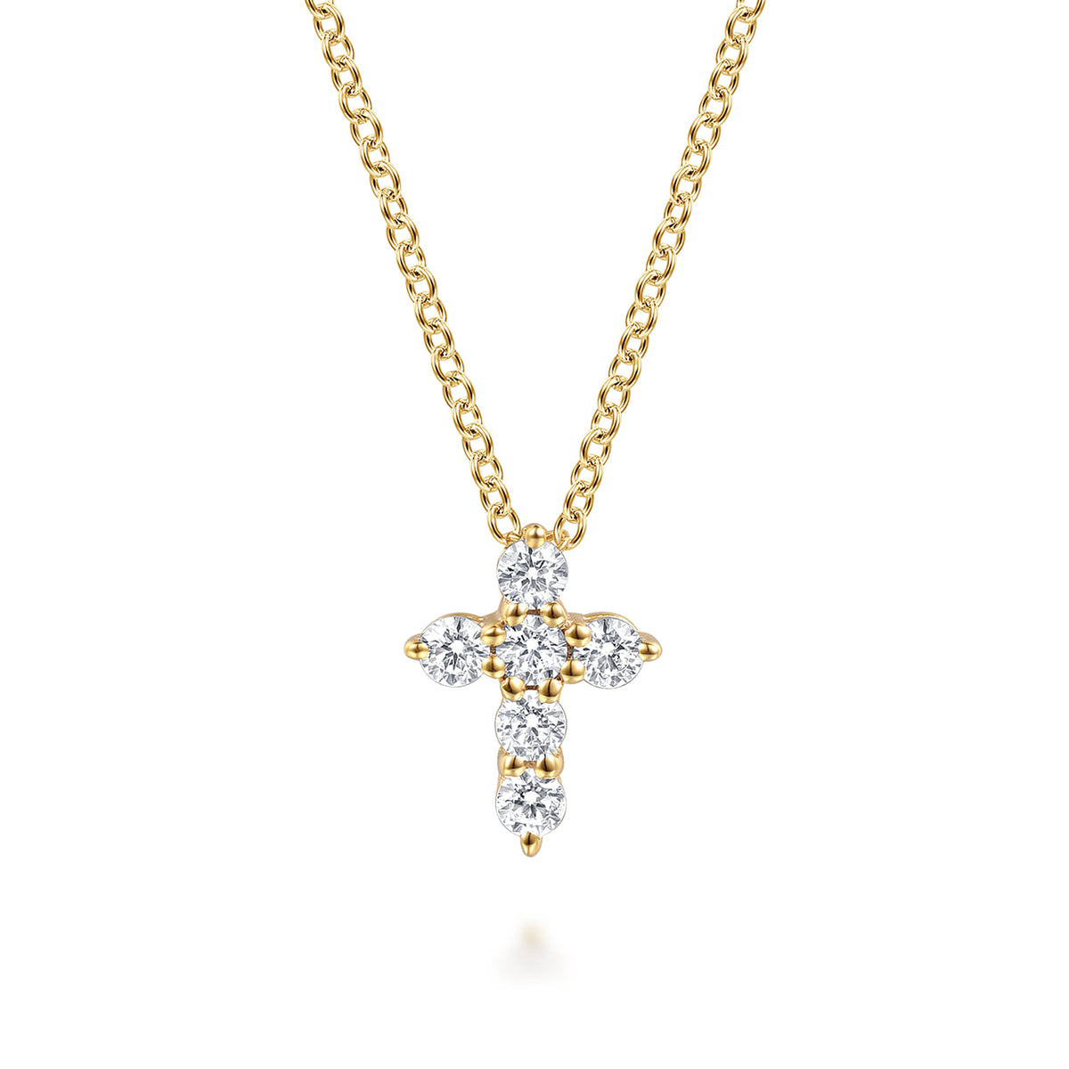 18 inch 14K Yellow Gold Diamond Cross Pendant Necklace — Gabriel & Co. NK2664Y45JJ