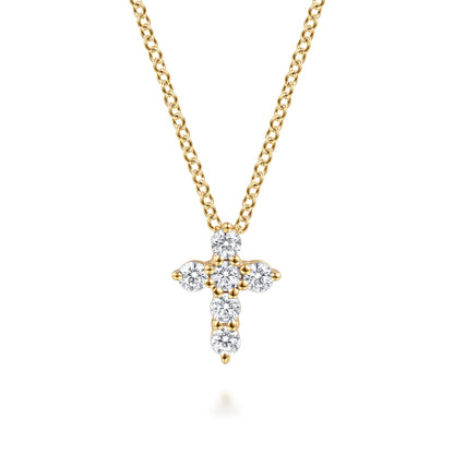 18 inch 14K Yellow Gold Diamond Cross Pendant Necklace — Gabriel & Co. NK2664Y45JJ