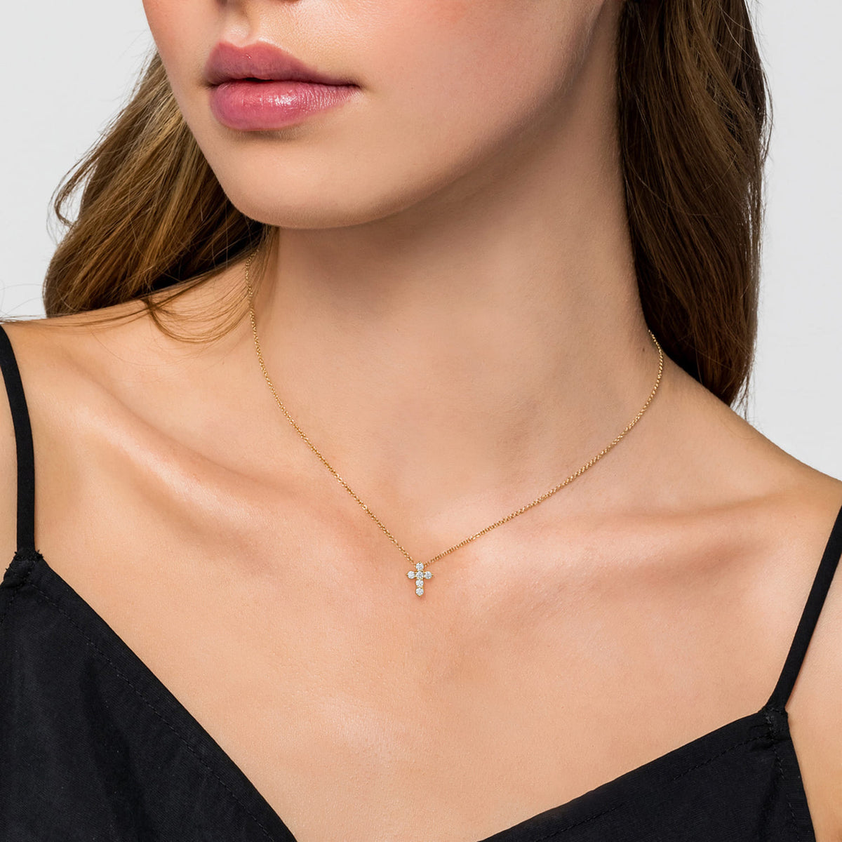 18 inch 14K Yellow Gold Diamond Cross Pendant Necklace — Gabriel & Co. NK2664Y45JJ