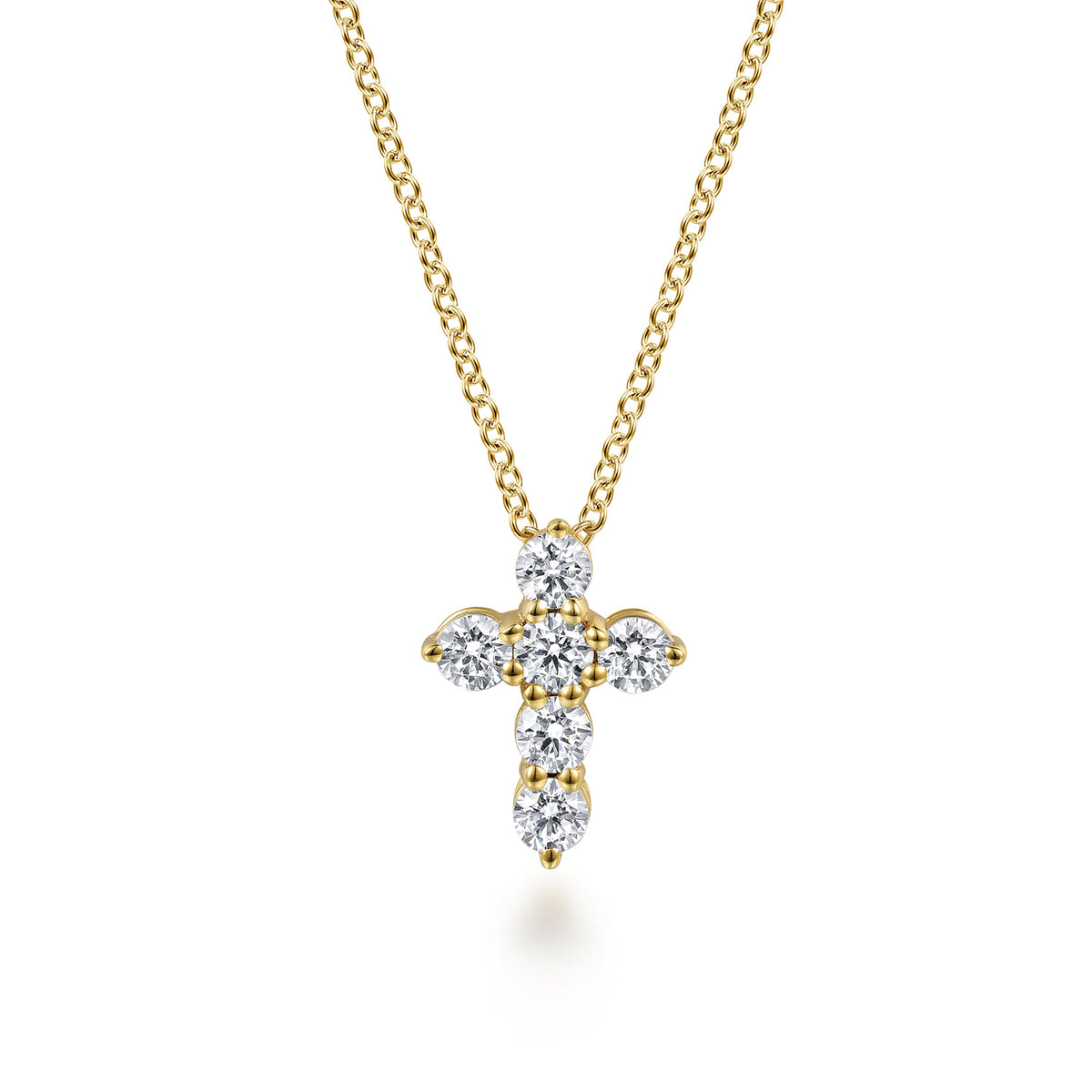 18 inch 14K Yellow Gold Diamond Cross Pendant Necklace — Gabriel & Co. NK2665Y45JJ