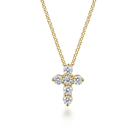 18 inch 14K Yellow Gold Diamond Cross Pendant Necklace — Gabriel & Co. NK2665Y45JJ