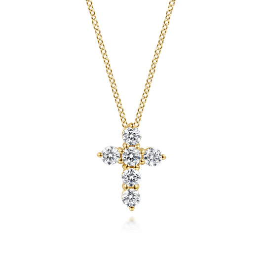 18 inch 14K Yellow Gold Diamond Cross Pendant Necklace — Gabriel & Co. NK2666Y45JJ