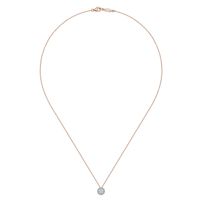 14K Rose Gold Aquamarine and Diamond Halo Pendant Necklace — Gabriel & Co. NK2824K45AQ