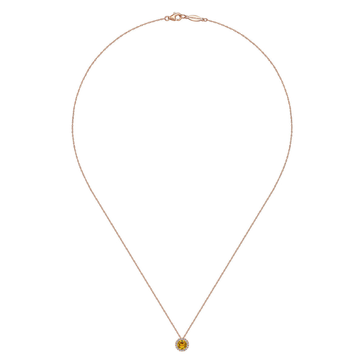 14K Rose Gold Round Citrine and Diamond Halo Pendant Necklace — Gabriel & Co. NK2824K45CT