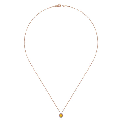 14K Rose Gold Round Citrine and Diamond Halo Pendant Necklace — Gabriel & Co. NK2824K45CT