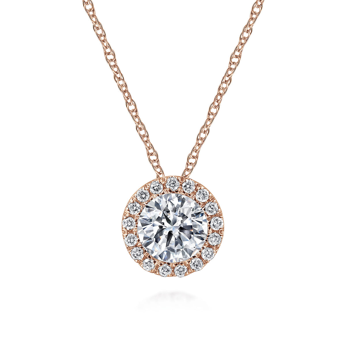 14K Rose Gold Diamond Halo Pendant Necklace — Gabriel & Co. NK2824K45JJ