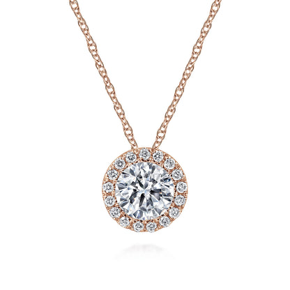 14K Rose Gold Diamond Halo Pendant Necklace — Gabriel & Co. NK2824K45JJ