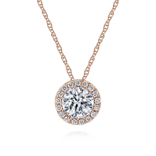 14K Rose Gold Diamond Halo Pendant Necklace — Gabriel & Co. NK2824K45JJ