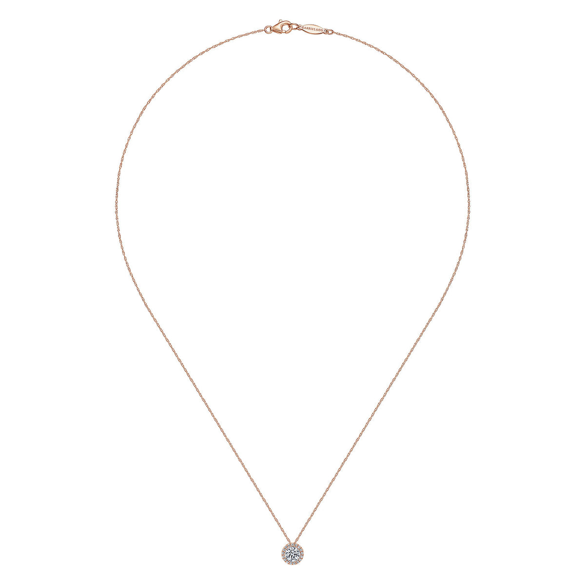 14K Rose Gold Diamond Halo Pendant Necklace — Gabriel & Co. NK2824K45JJ