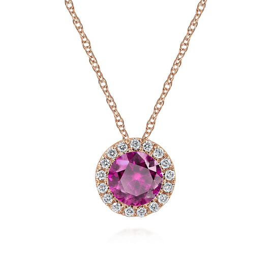 18 inch 14K Rose Gold Ruby & Diamond Pendant Necklace — Gabriel & Co. NK2824K45RA