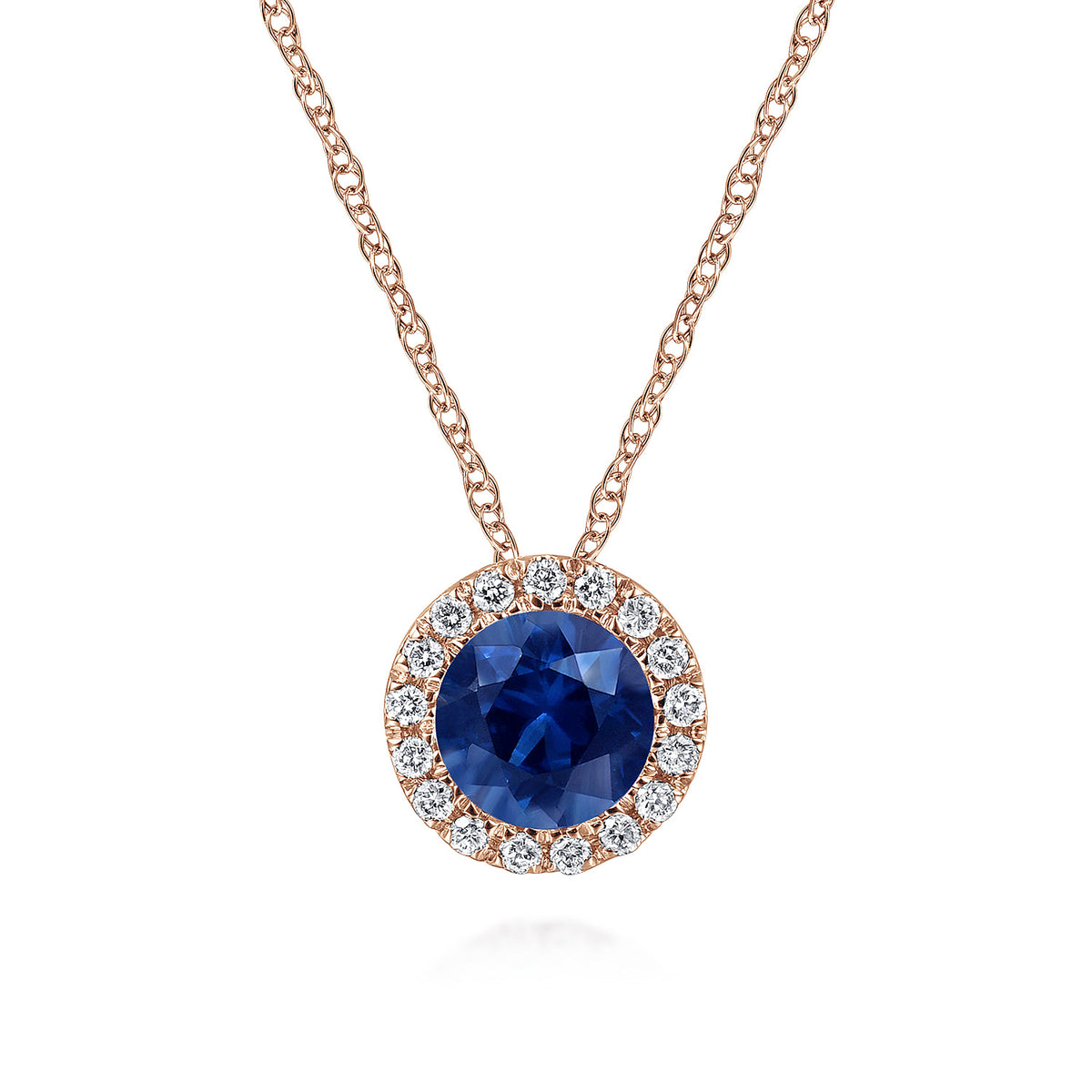 14K Rose Gold Blue Sapphire Pendant Necklace — Gabriel & Co. NK2824K45SA