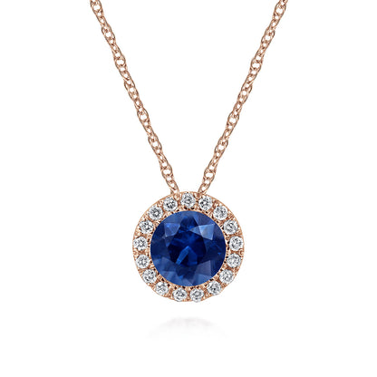 14K Rose Gold Blue Sapphire Pendant Necklace — Gabriel & Co. NK2824K45SA