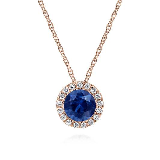 14K Rose Gold Blue Sapphire Pendant Necklace — Gabriel & Co. NK2824K45SA