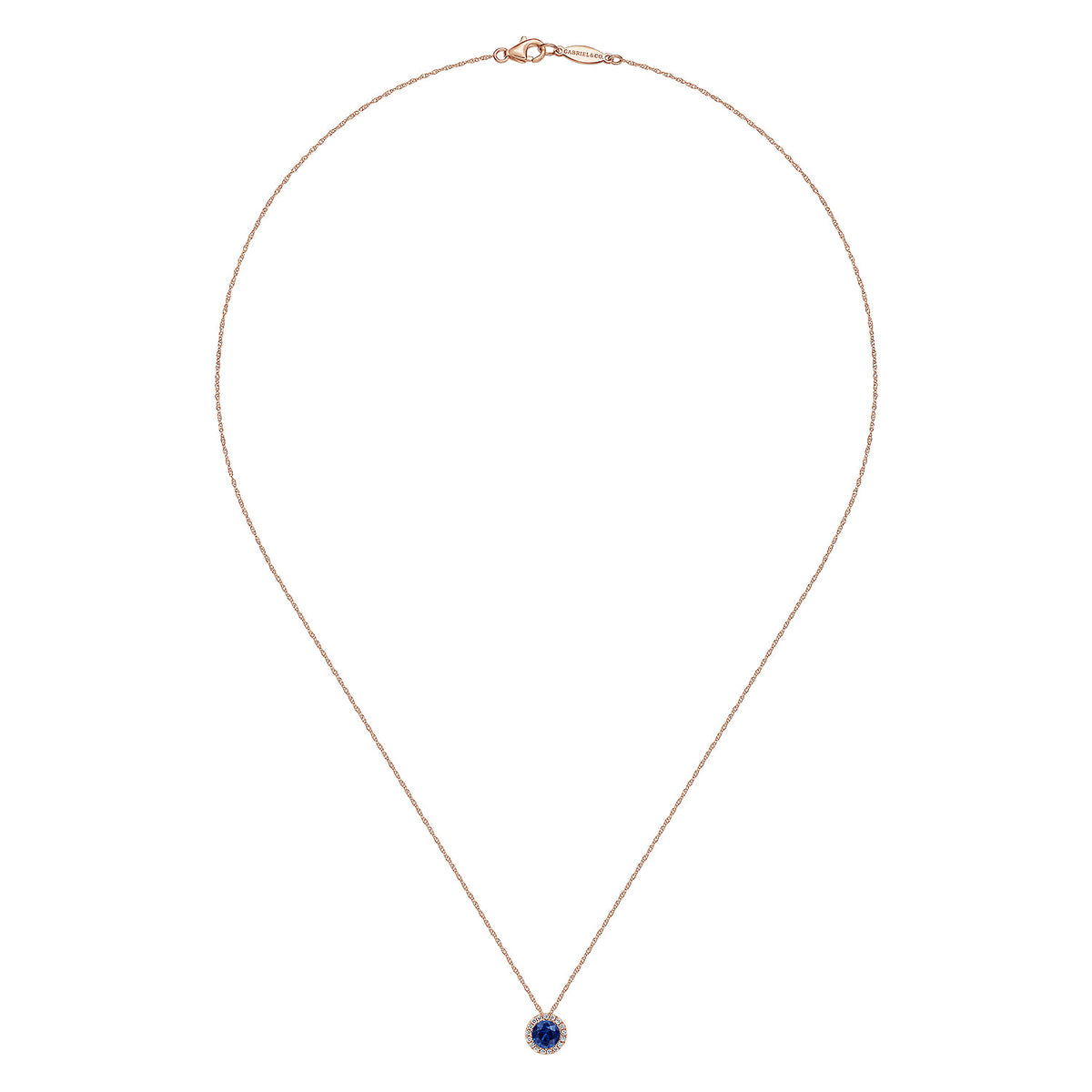 14K Rose Gold Blue Sapphire Pendant Necklace — Gabriel & Co. NK2824K45SA