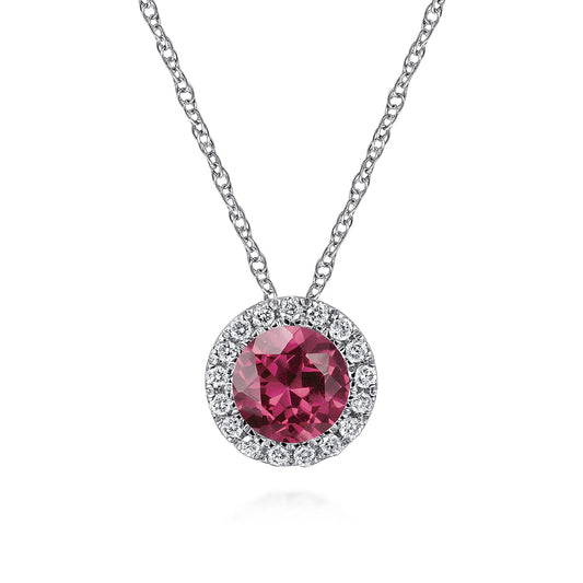 14k White Gold Diamond Halo & Pink Tourmaline Pendant Necklace — Gabriel & Co. NK2824W45PT