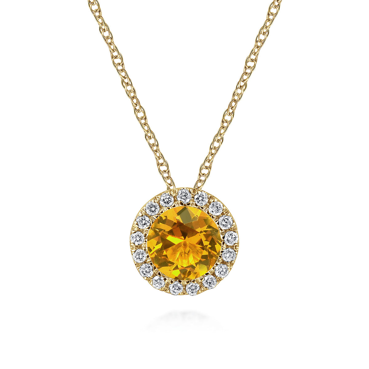 14K Yellow Gold Citrine and Diamond Halo Pendant Necklace — Gabriel & Co. NK2824Y45CT