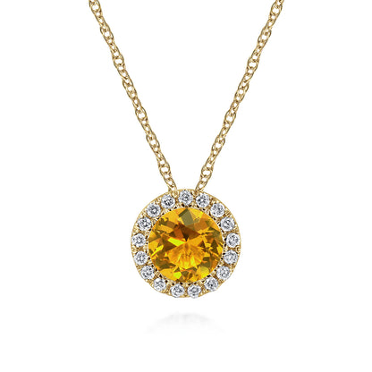 14K Yellow Gold Citrine and Diamond Halo Pendant Necklace — Gabriel & Co. NK2824Y45CT