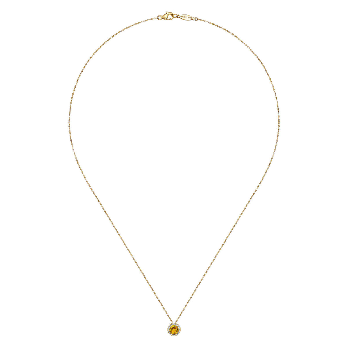 14K Yellow Gold Citrine and Diamond Halo Pendant Necklace — Gabriel & Co. NK2824Y45CT