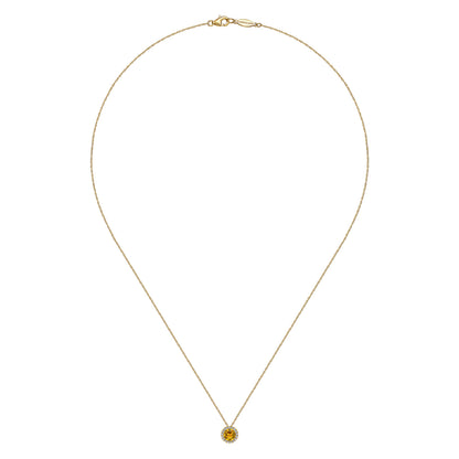 14K Yellow Gold Citrine and Diamond Halo Pendant Necklace — Gabriel & Co. NK2824Y45CT