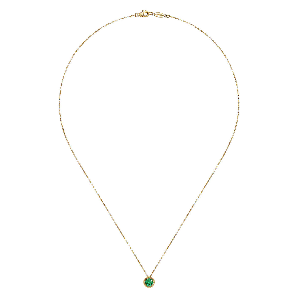 14K Yellow Gold Emerald and Diamond Halo Pendant Necklace — Gabriel & Co. NK2824Y45EA