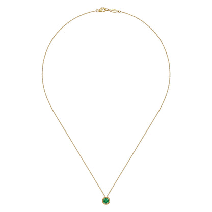 14K Yellow Gold Emerald and Diamond Halo Pendant Necklace — Gabriel & Co. NK2824Y45EA