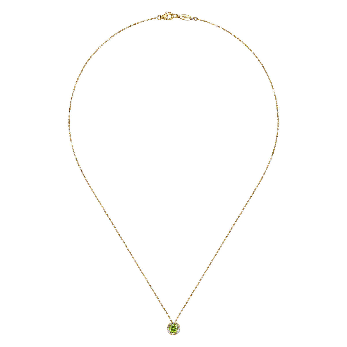 14K Yellow Gold Peridot and Diamond Halo Pendant Necklace — Gabriel & Co. NK2824Y45PE