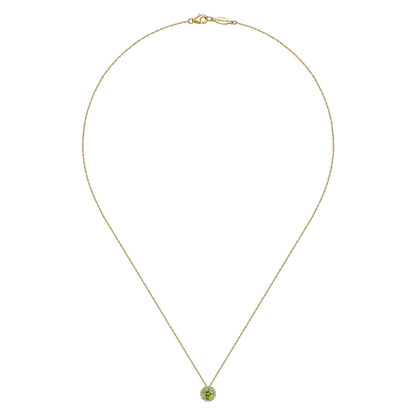 14K Yellow Gold Peridot and Diamond Halo Pendant Necklace — Gabriel & Co. NK2824Y45PE