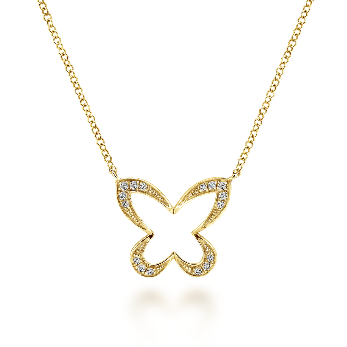 18 inch 14K Yellow Gold Open Diamond Butterfly Pendant Necklace — Gabriel & Co. NK2972Y45JJ