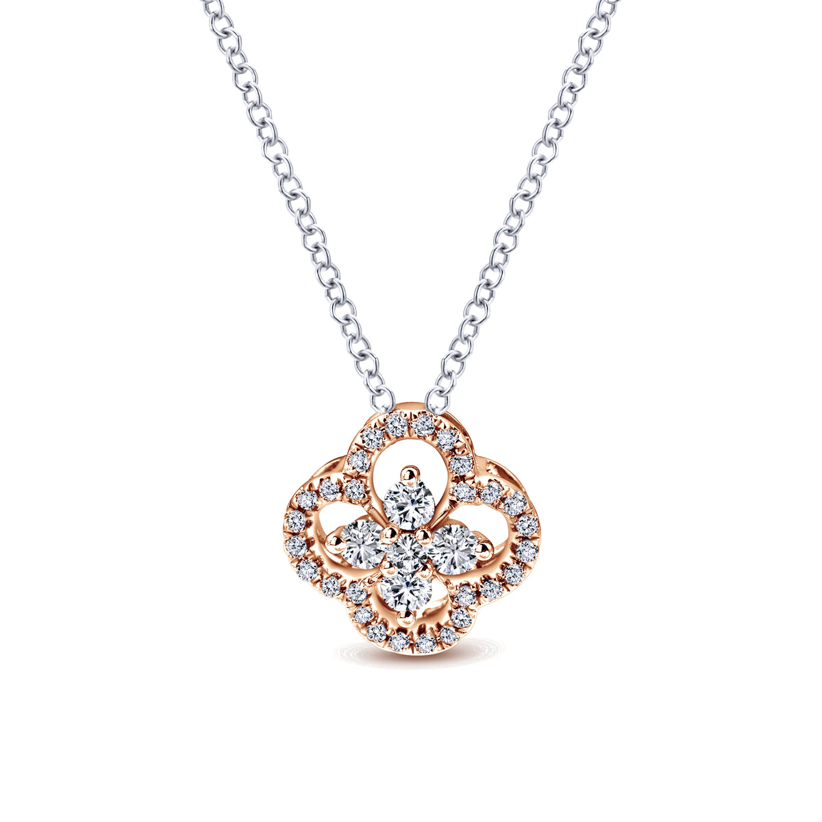18 inch 14K White Rose Gold Diamond Clover Pendant Necklace — Gabriel & Co. NK3118T45JJ
