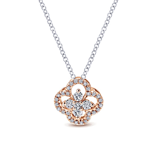 18 inch 14K White Rose Gold Diamond Clover Pendant Necklace — Gabriel & Co. NK3118T45JJ
