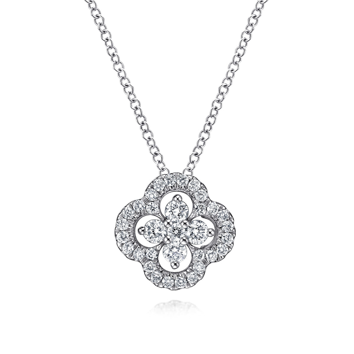 18 inch 14K White Gold Open Clover Diamond Pendant Necklace — Gabriel & Co. NK3118W45JJ