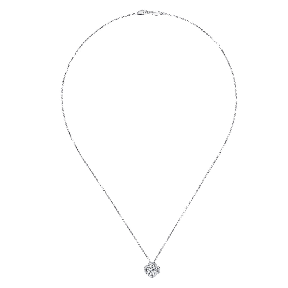 18 inch 14K White Gold Open Clover Diamond Pendant Necklace — Gabriel & Co. NK3118W45JJ
