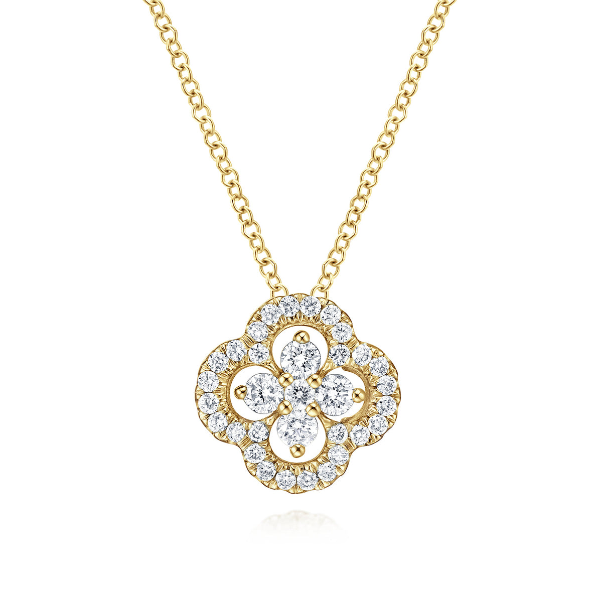 18 inch 14K Yellow Gold Open Clover Diamond Pendant Necklace — Gabriel & Co. NK3118Y45JJ