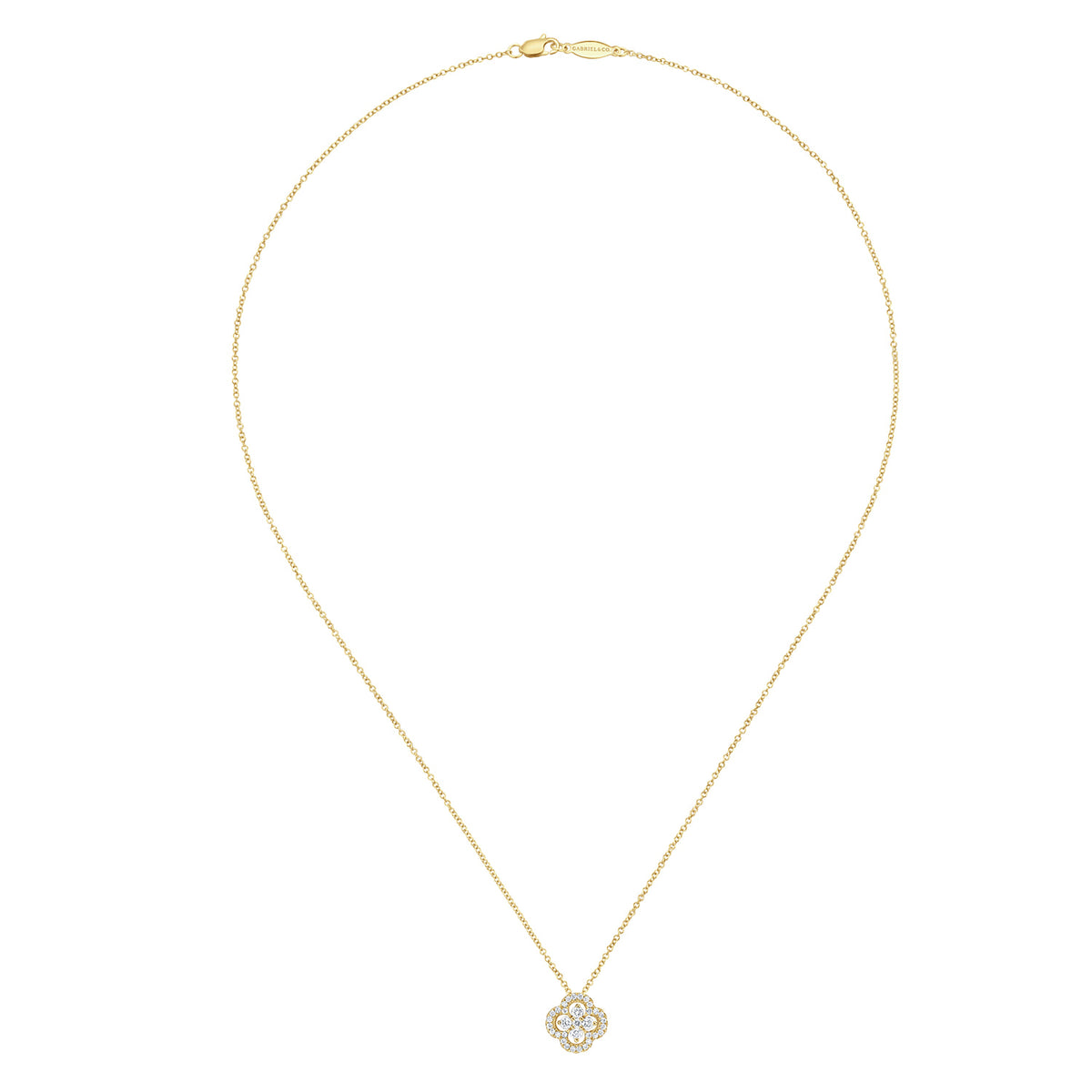 18 inch 14K Yellow Gold Open Clover Diamond Pendant Necklace — Gabriel & Co. NK3118Y45JJ