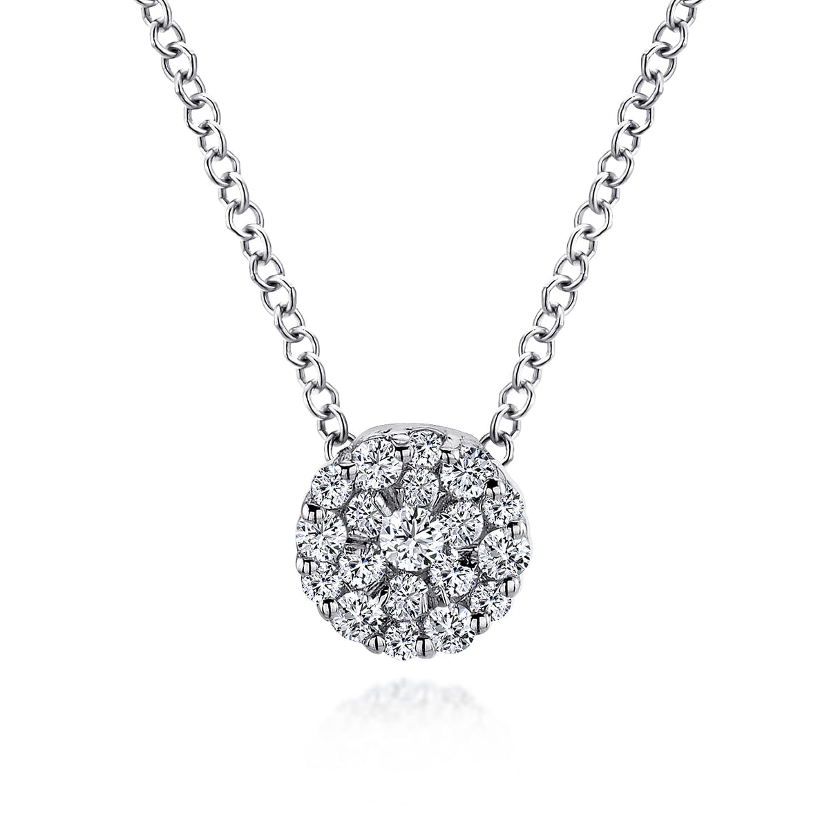 18 inch 14K White Gold Round Diamond Cluster Pendant Necklace — Gabriel & Co. NK3257W45JJ
