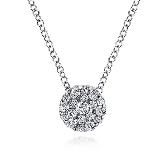 18 inch 14K White Gold Round Diamond Cluster Pendant Necklace — Gabriel & Co. NK3257W45JJ