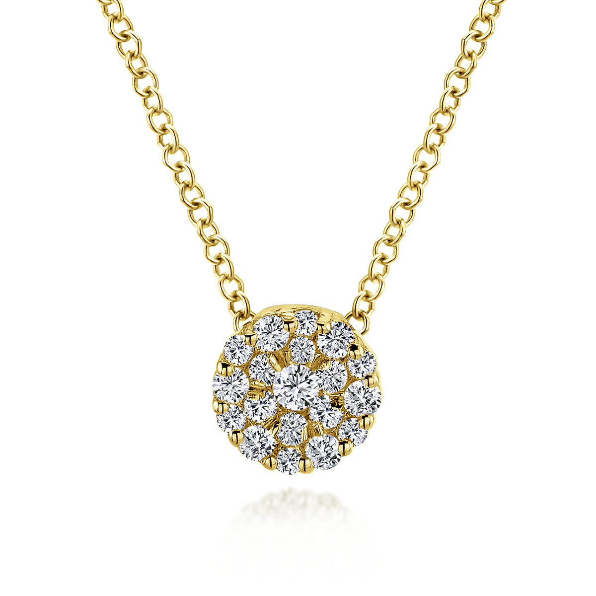 18 inch 14K Yellow Gold Round Diamond Cluster Pendant Necklace — Gabriel & Co. NK3257Y45JJ