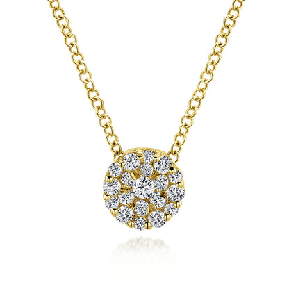18 inch 14K Yellow Gold Round Diamond Cluster Pendant Necklace — Gabriel & Co. NK3257Y45JJ
