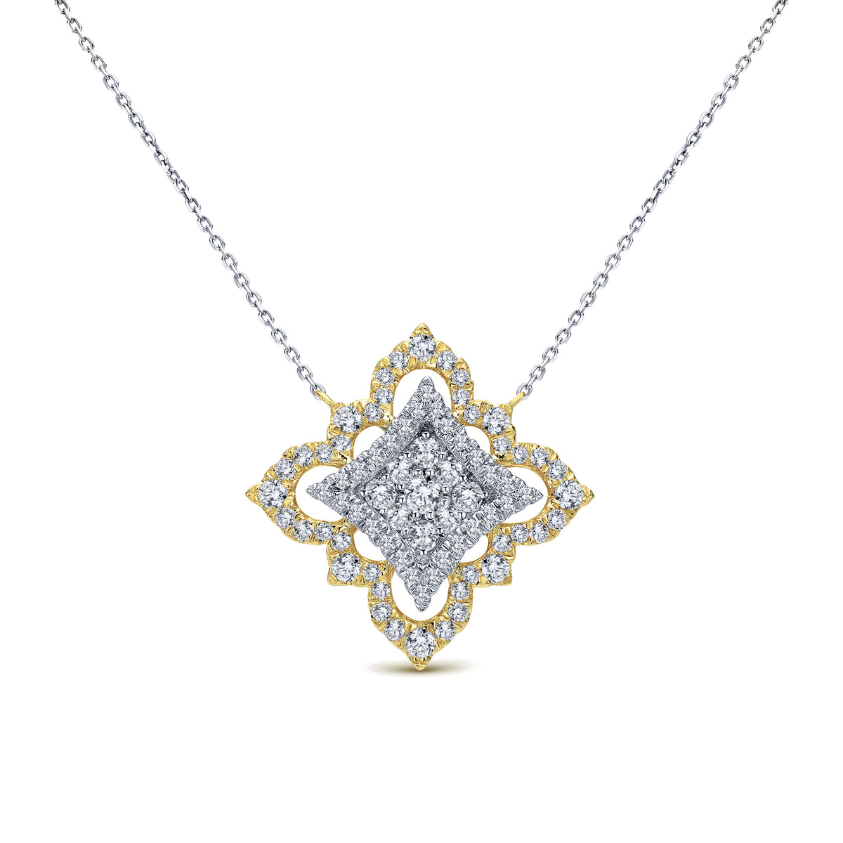 18K Yellow White Gold Pavé Diamond Floral Pendant Necklace — Gabriel & Co. NK4405M84JJ