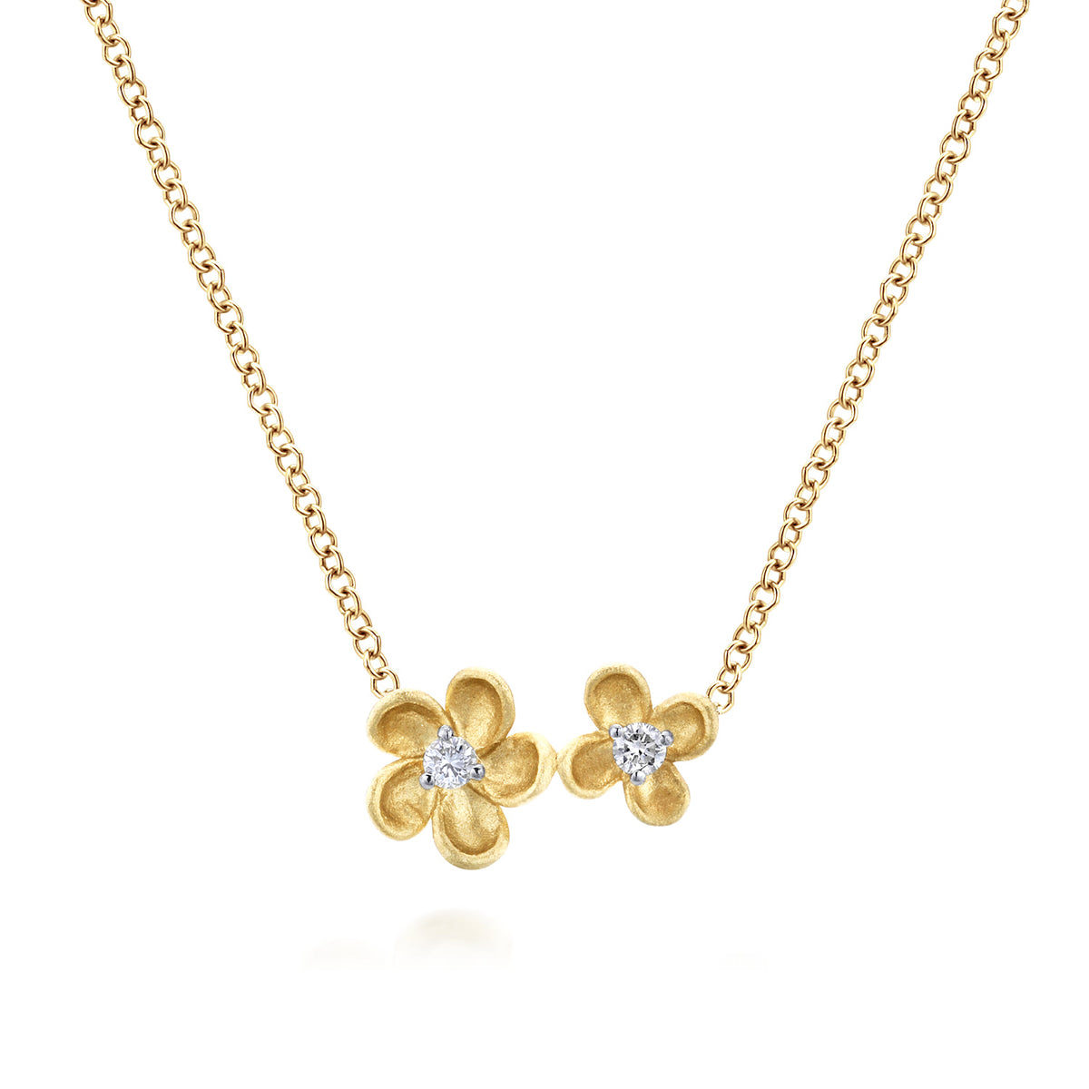 14K Yellow Gold Double Flower Diamond Necklace — Gabriel & Co. NK4749Y45JJ