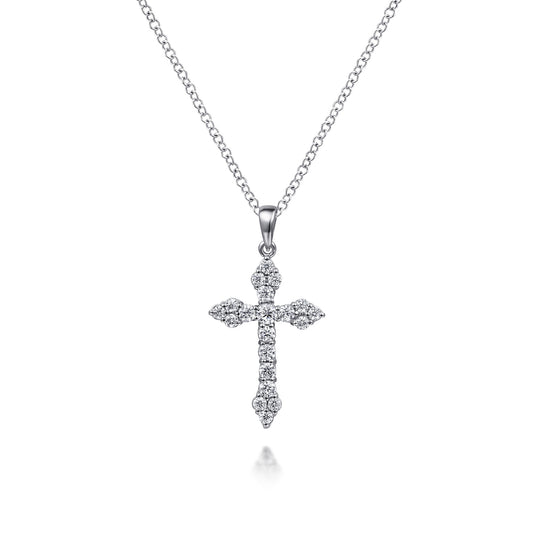 14K White Gold Diamond Cross Pendant Necklace — Gabriel & Co. NK4811W45JJ