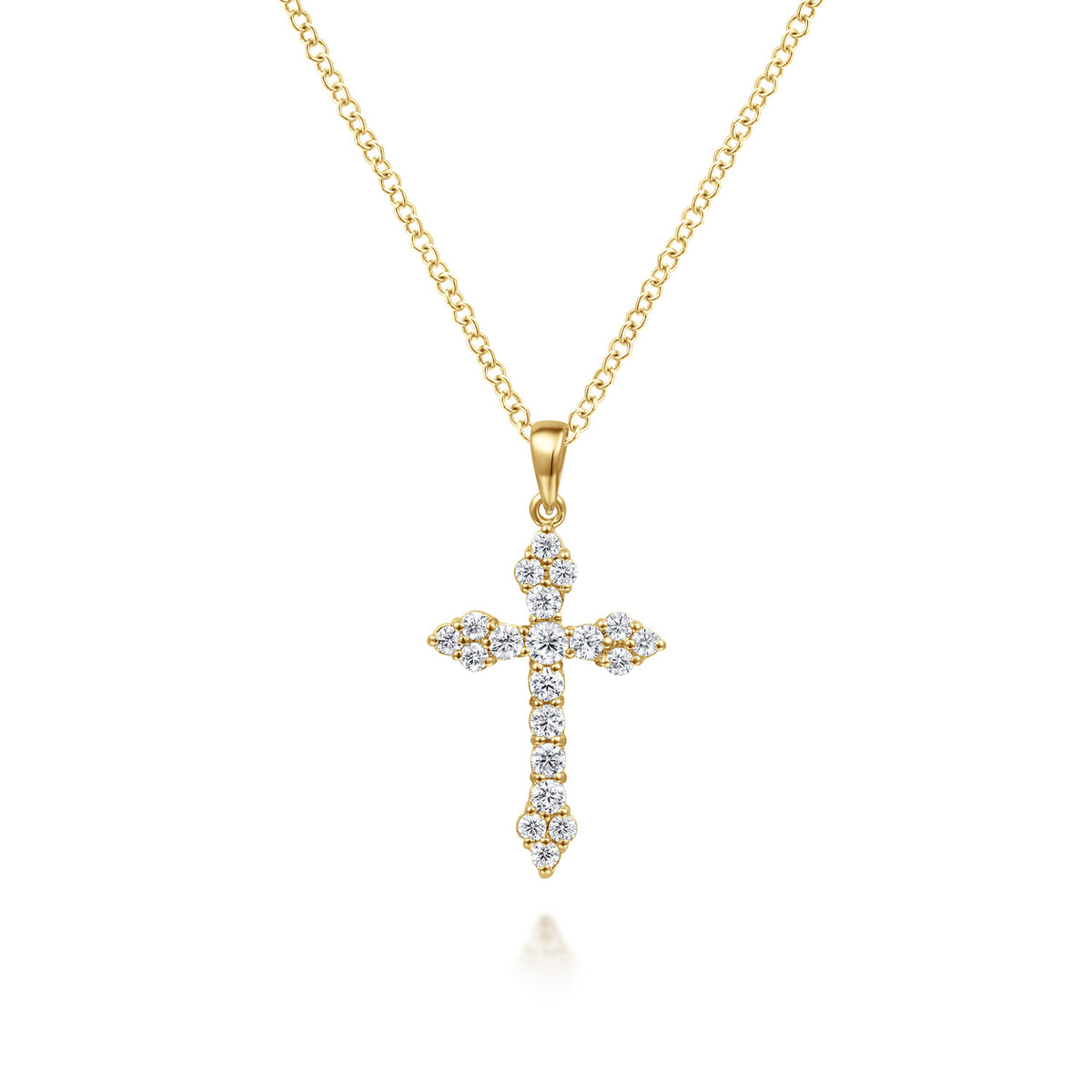 14K Yellow Gold Diamond Cross Pendant Necklace — Gabriel & Co. NK4811Y45JJ