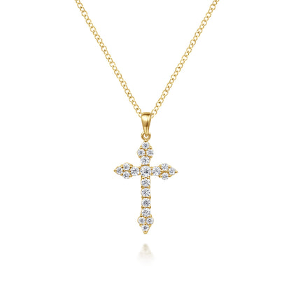 14K Yellow Gold Diamond Cross Pendant Necklace — Gabriel & Co. NK4811Y45JJ