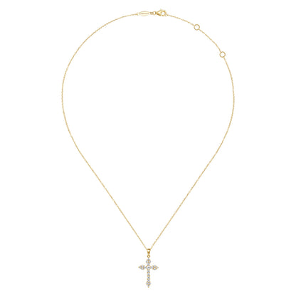 14K Yellow Gold Diamond Cross Pendant Necklace — Gabriel & Co. NK4811Y45JJ