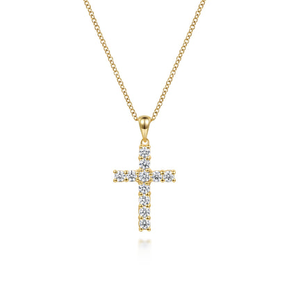 14K Yellow Gold Diamond Cross Pendant Necklace — Gabriel & Co. NK4813Y44JJ
