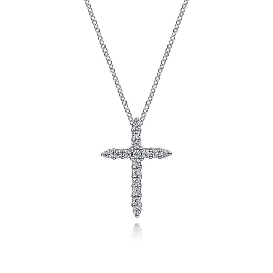 14K White Gold Diamond Cross Pendant Necklace — Gabriel & Co. NK4816W45JJ