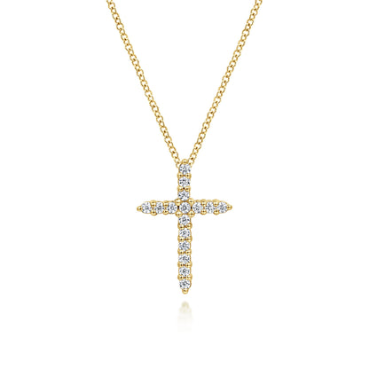 14K Yellow Gold Diamond Cross Pendant Necklace — Gabriel & Co. NK4816Y45JJ