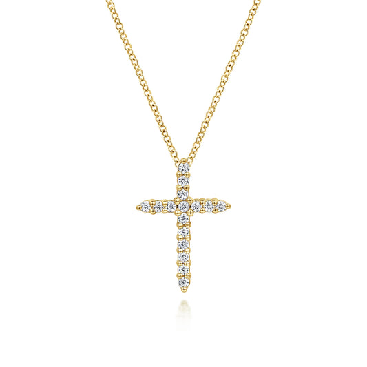 14K Yellow Gold Diamond Cross Pendant Necklace — Gabriel & Co. NK4816Y45JJ