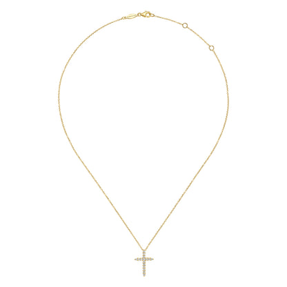14K Yellow Gold Diamond Cross Pendant Necklace — Gabriel & Co. NK4816Y45JJ