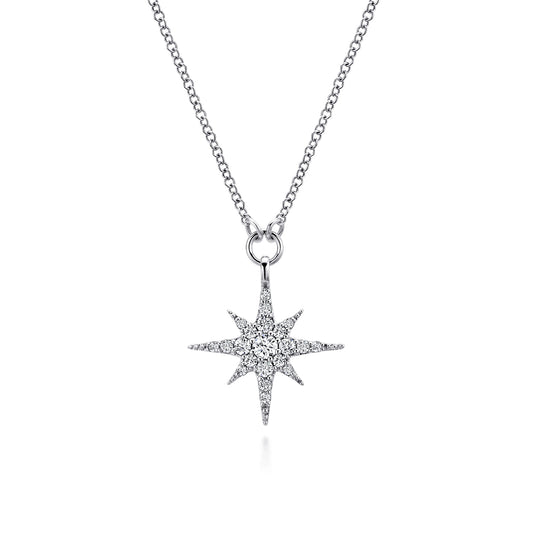 14K White Gold Diamond Starburst Pendant Necklace — Gabriel & Co. NK4847W45JJ